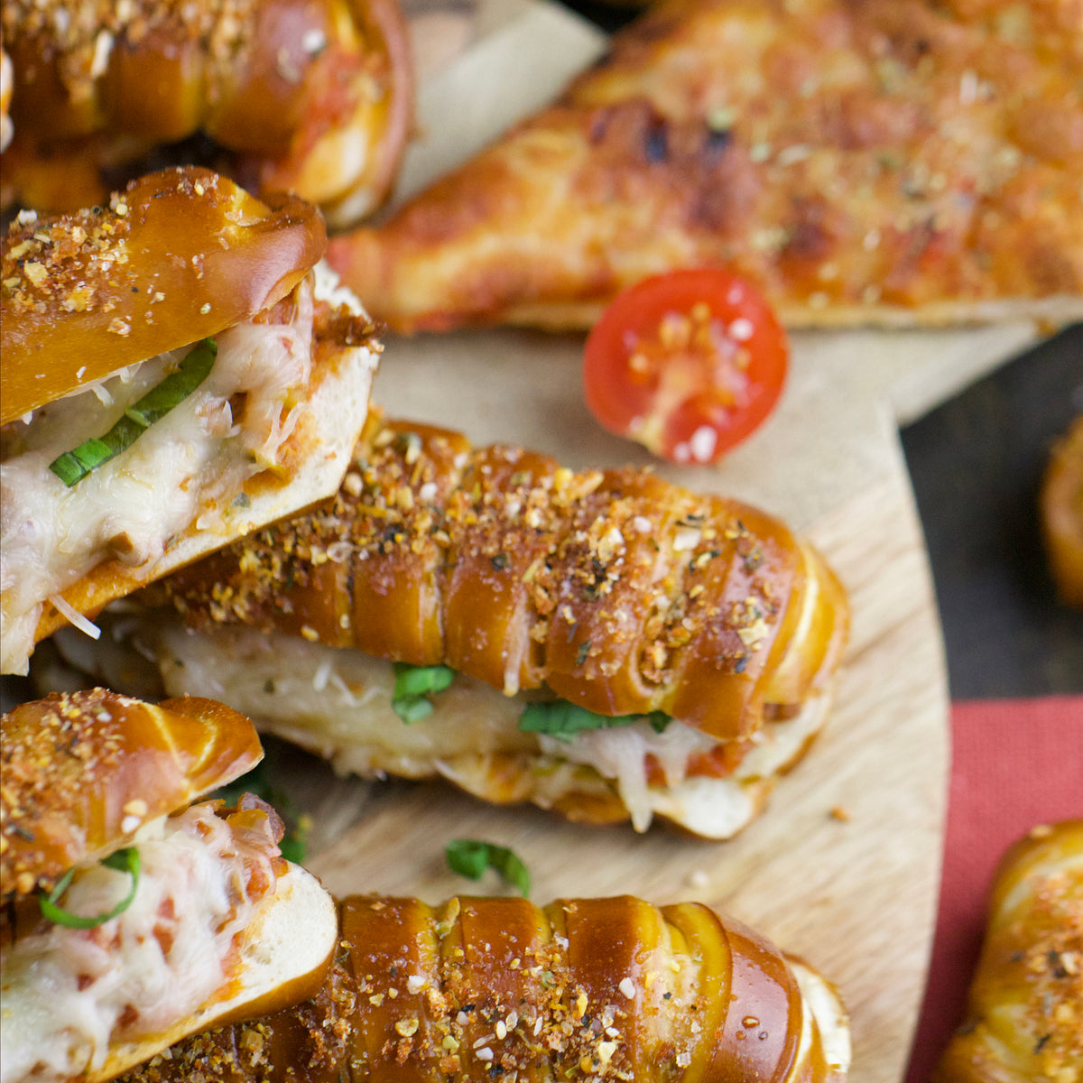Warm soft pretzels served for sharing
