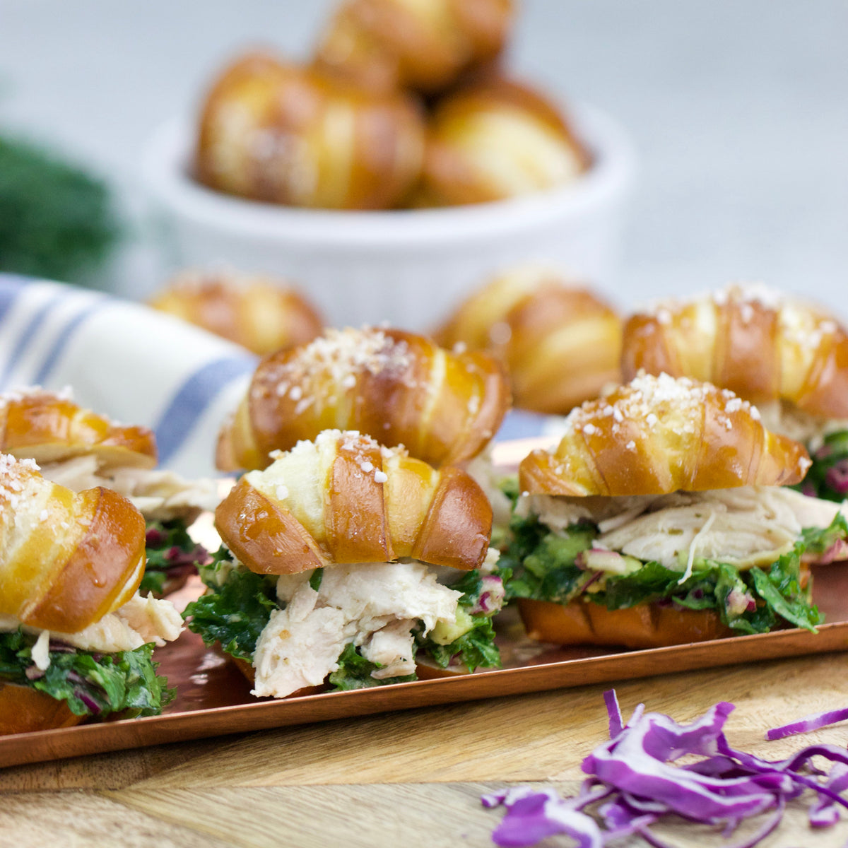 Assorted soft pretzels and toppings